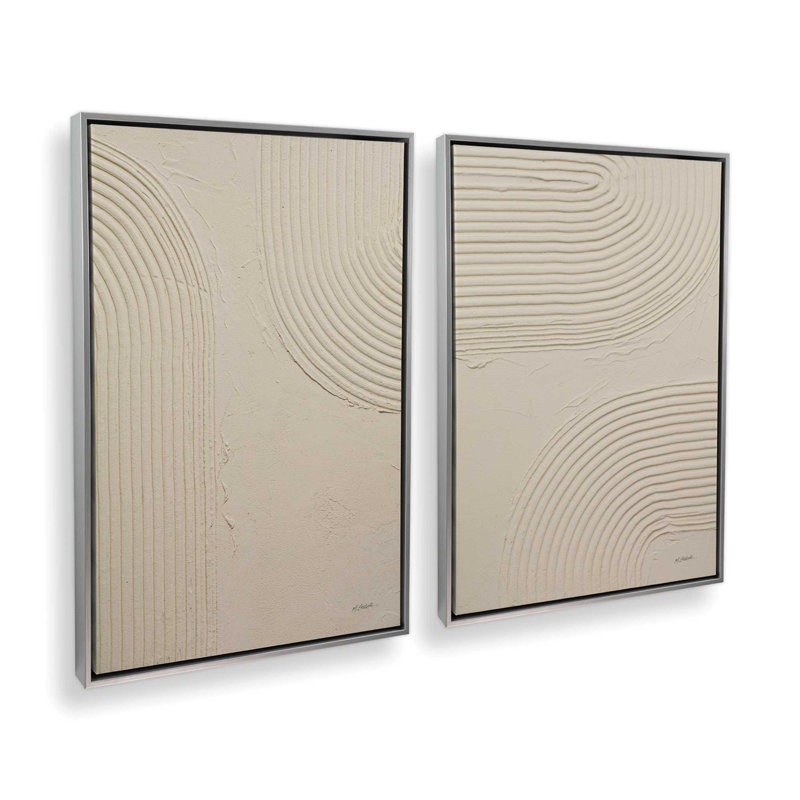 «Echoed Curves in Beige», ensemble de 2 impressions sur toile dans un cadre argenté, 12 po x 8 po, H 13 po x l 18 po