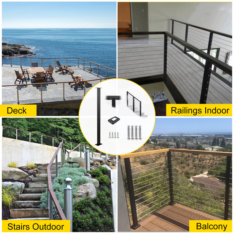 Black Stainless Steel 36" Cable Rail Post for Deck and Porch