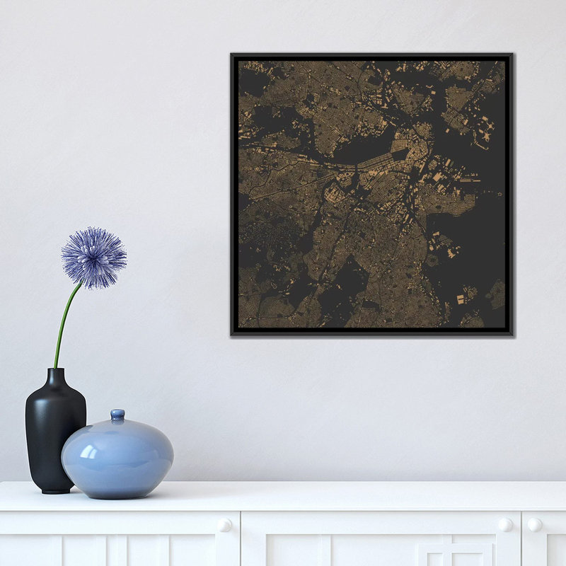 « boston », impression sur toile tendue, H 37 po x l 37 po x P 1,5 po, Toile avec cadre noir, Pas de tapis