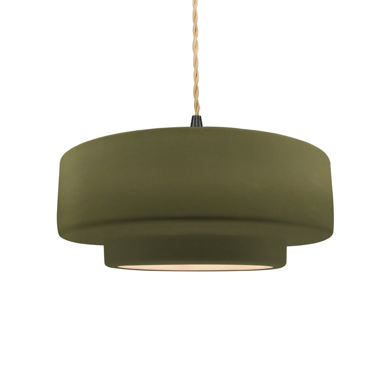 Luminaire suspendu tambour 1 lumière Gela, H 5,25 po x l 14,5 po x P 14,5 po, Vert mat, Noir mat