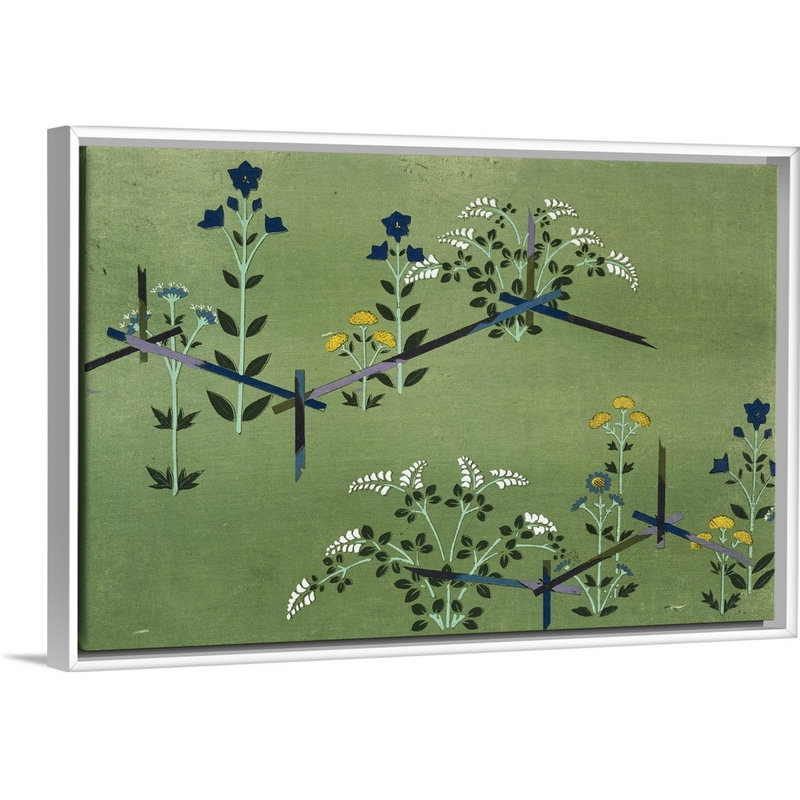 "Autumn Flowers" par Kamisaka sekka-impression d’art graphique sur toile, H 14 po x l 20 po x P 1,75 po, Cadre flottant blanc