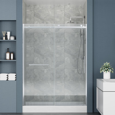60"W X 76" H Single Sliding Frameless Shower Door With Thickened Upgrade Tempered Glass | Stainless Steel Hardware | Safe, Explosion-Resistant &  Anti-shatter Film | Waterproof Design | Easy to Install | Sturdy & Durable