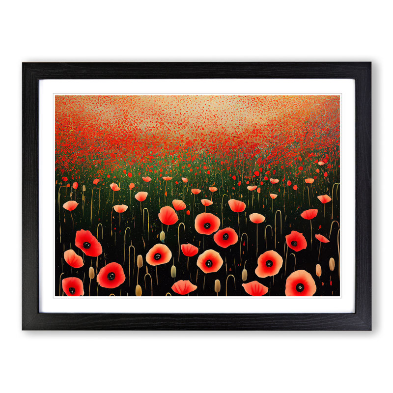 Otherworldly Poppy Flowers - Single Picture Frame Print, Black, 46cm H x 64cm W x 2cm D