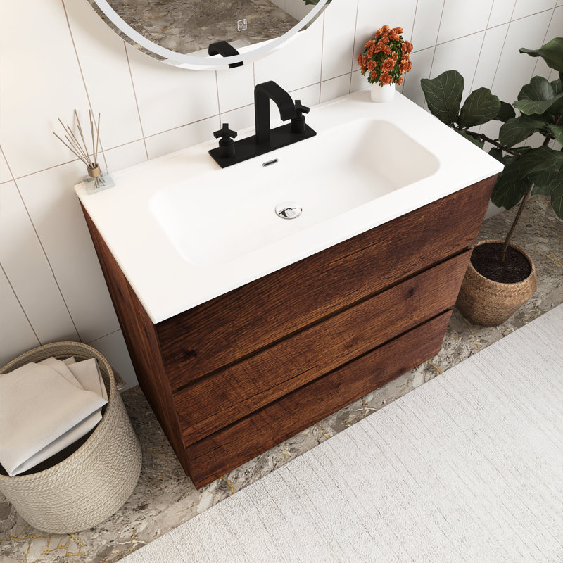 Meuble-lavabo sur pied 36 po avec lavabo et 3 trous de robinet 36 po, Noyer