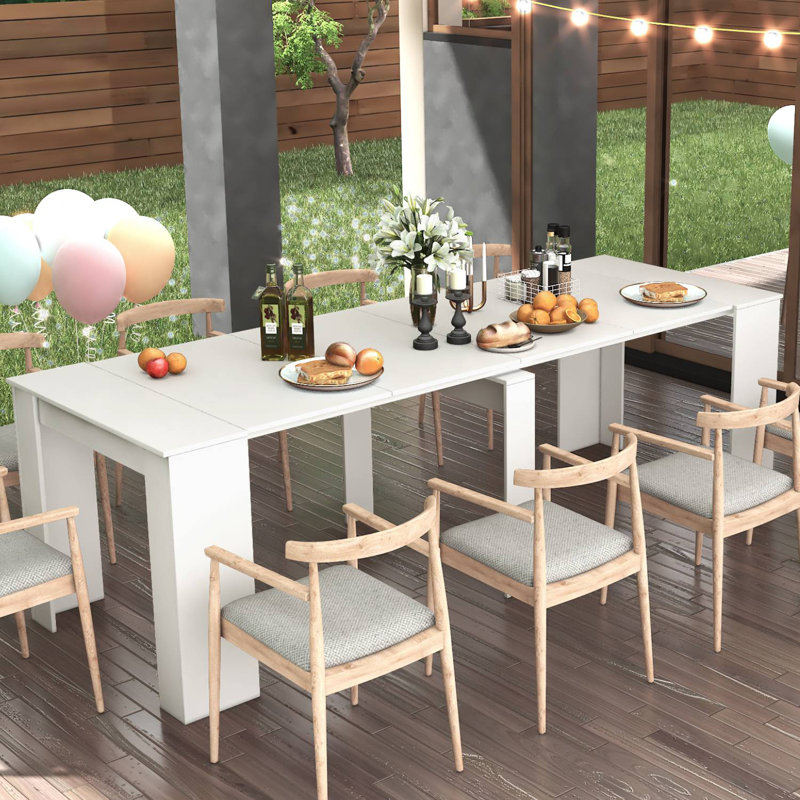 Extendable Dining Table, 30.71" H x 118.50" W x 35.43", White