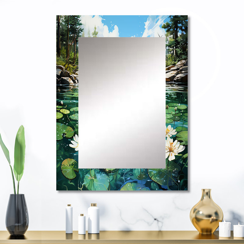 Canada Lakeside Tranquility I - miroir mural Canada, miroir décoratif traditionnel, impression d'art en métal, 32 po x 24 po