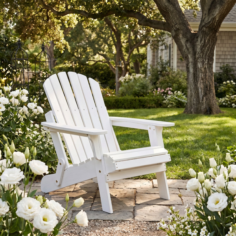 Chaise Adirondack pliante surdimensionnée, chaise longue en bois robuste pour foyer d'extérieur, blanc délavé, Blanc