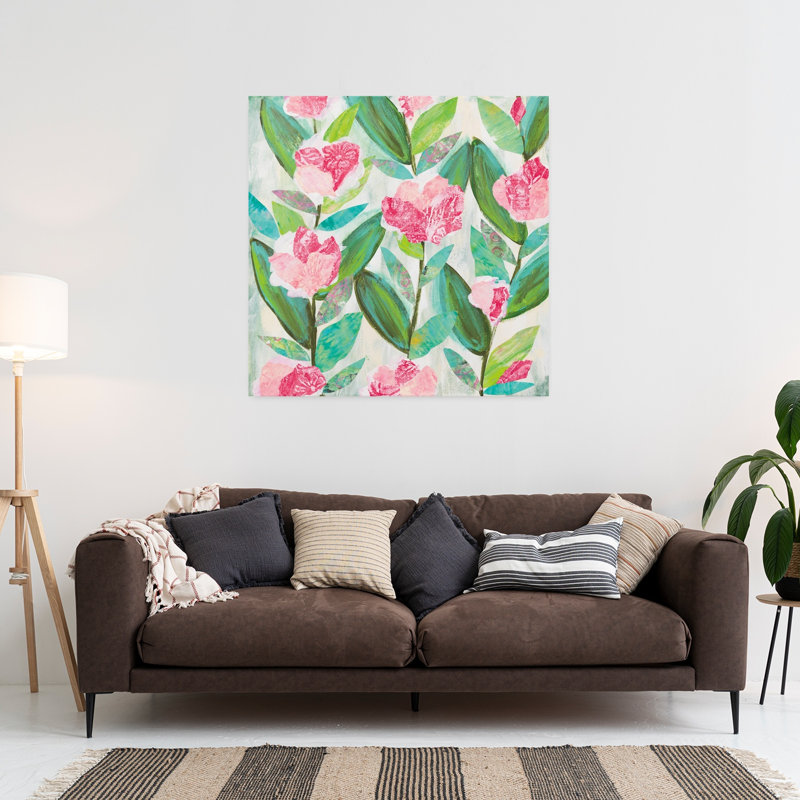 Art contemporain de jardin rose, H 36 po x l 36 po