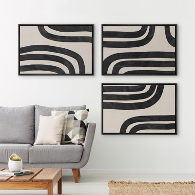Forme géométrique de la ligne «Black and Beige Spiral Polygon Collage Abstract Patterns Illustration», 3 pièces