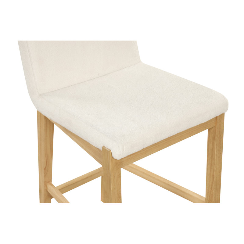 Cream Boucle Upholstered Counter Stools with Warm Pine Legs, Set of 4