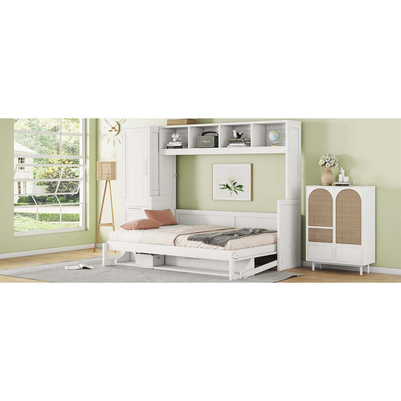 Lit escamotable Murphy avec placard et tiroirs, gris