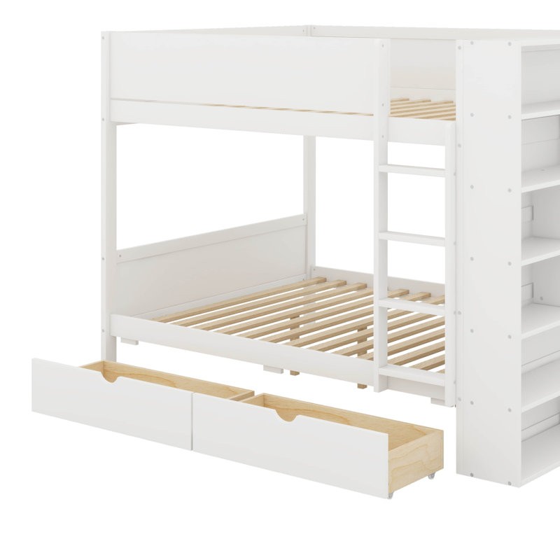 Full Over Full Bunk Bed With Drawers And Cabinet, White
