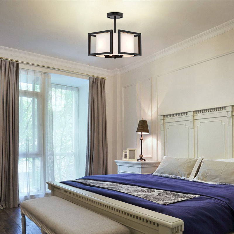 Luminaire suspendu cylindrique en lin 3 lumières à 3 lumières avec luminaire noir de 13 po pour le couloir de la chambre à coucher
