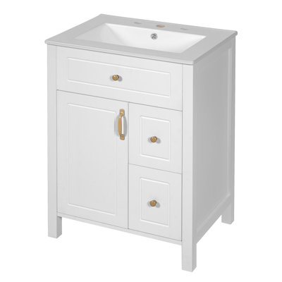 24 - Inch Bathroom Vanity With Ceramic Sink, 2 Soft Close Drawers, Solid Wood Frame, And Corrosion Handles Featuring Undermount Doors, Smart Storage Compartments,