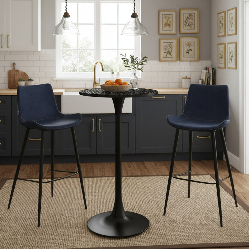 Table de salle à manger H 41,7 po en terrazzo noir avec base en piédestal en métal