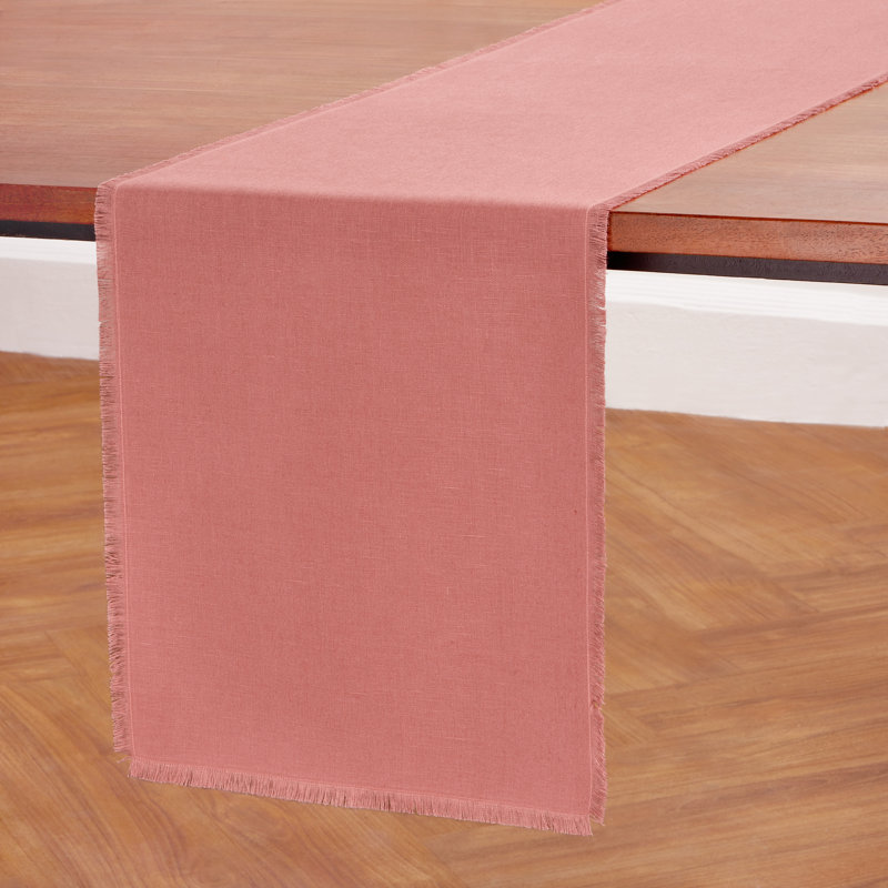 Fringe - 100% Pure Linen Table Runner, Dusty Rose, 108" x 0.3" Rectangle