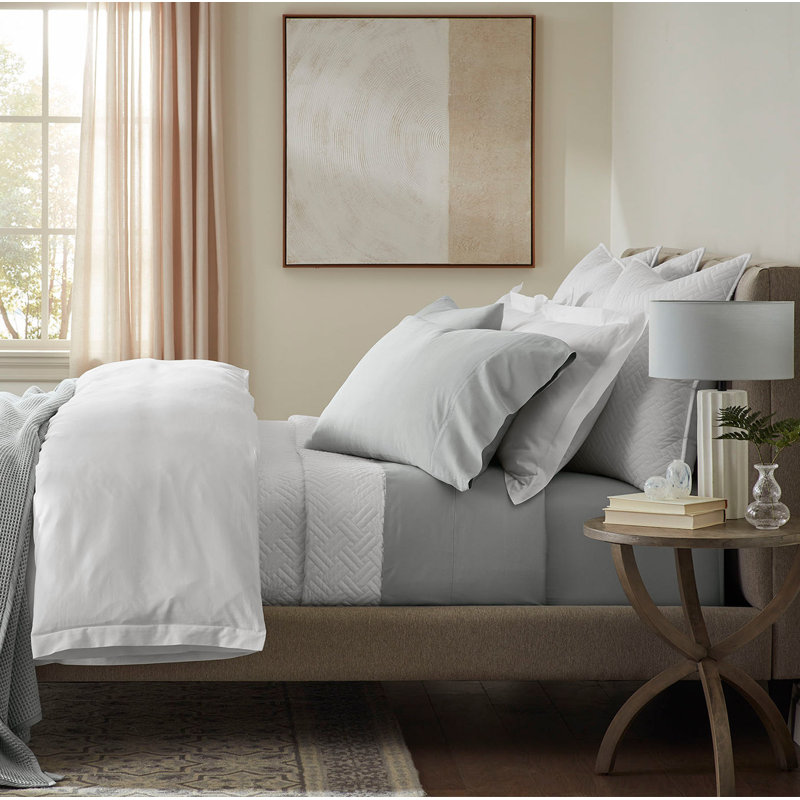 Percale Hemmed Sheet Set, Queen Sheet Set with 2 Standard Pillowcases, Shore