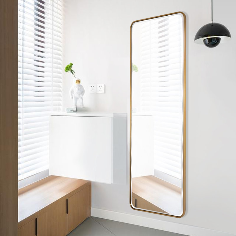 Kallas Metal Flat Wall Mirror, Satin Brass/bevel edge