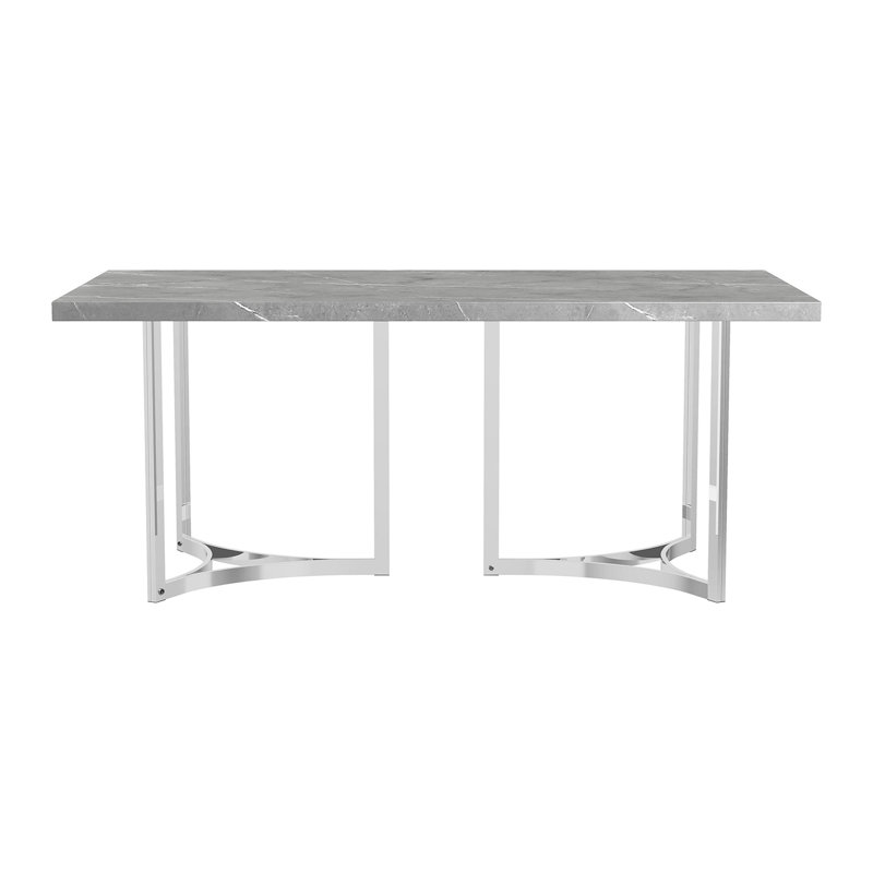 Table de salle à manger rectangulaire en faux marbre avec base en acier en gris