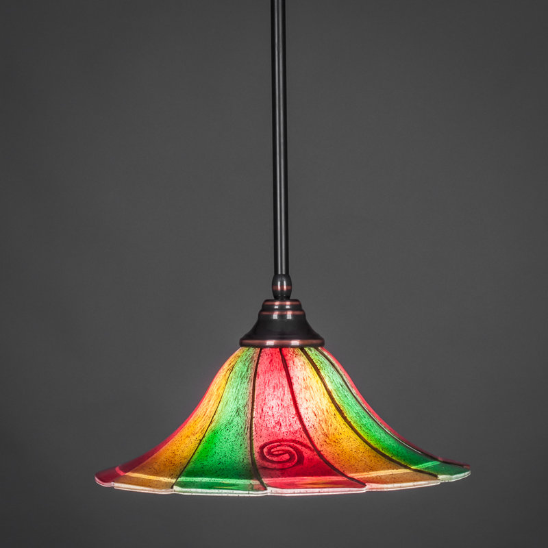 Stem Hung Pendant With Glass, Chrome, 16", Mardi Grass Glass