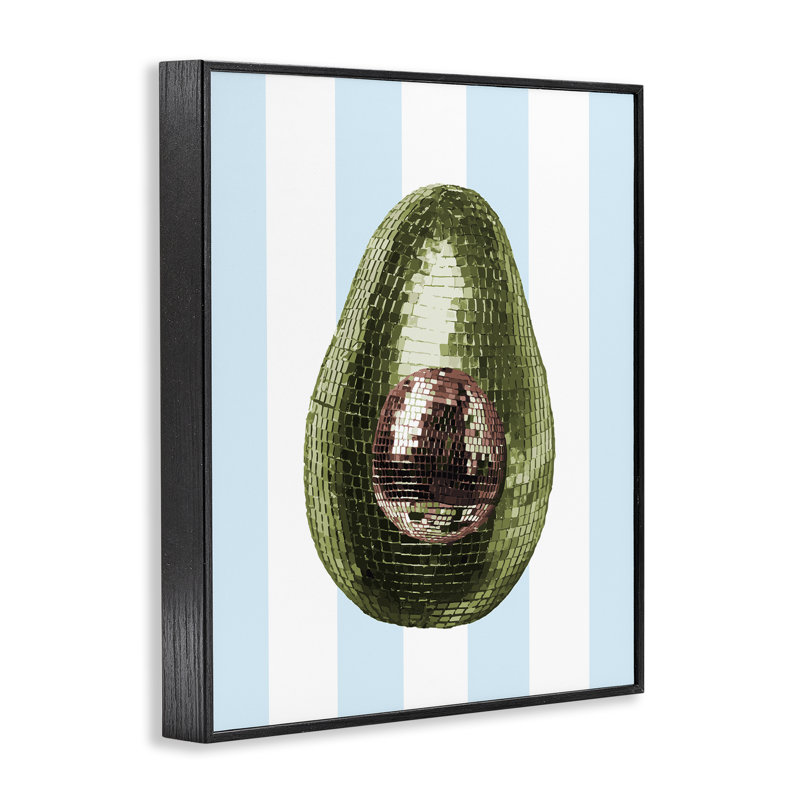 Disco avocat sur giclée encadrée bleue, design par Lil 'Rue, Giclée encadrée noir minuit, H 14 po x l 11 po
