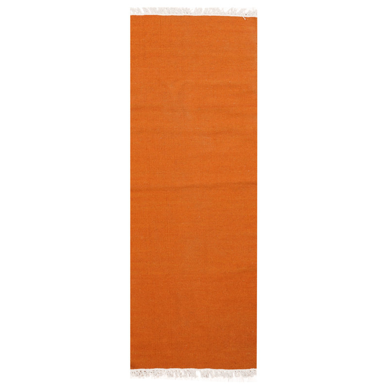 Tapis de couloir en laine Kilim tissés à la main et à plat Alithea, Orange foncé, Tapis de couloir 2 pi 6 po x 10 pi