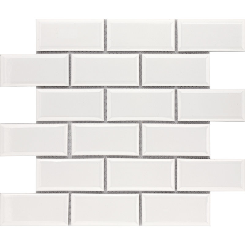CC Mosaic+ BG 2x4 Beveled Brick Mos, White