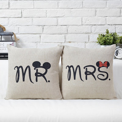 (Covers With Inserts) Set of 2 Mr&Mrs Throw Pillows