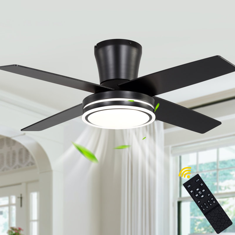 44-inch Smart Black Flush Mount Ceiling Fan with Light, Remote & APP Control,  DC Motor, Quiet reversible 6-Speed Fan for Bedroom Living Room