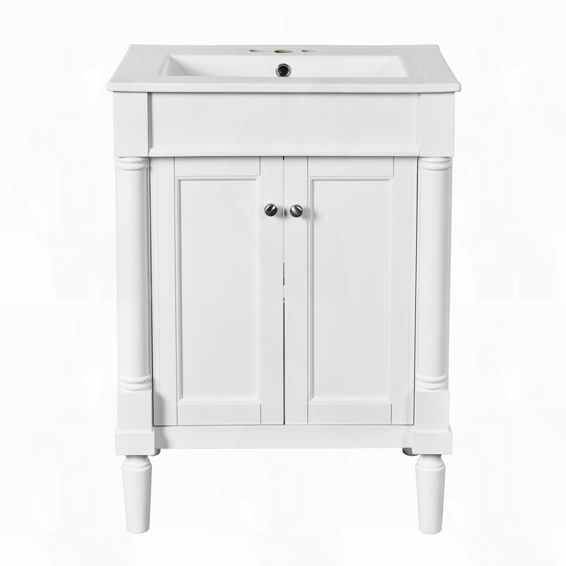 Meuble-lavabo simple avec grandes tablettes de rangement, Blanc