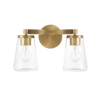 Meuble-lavabo 2 lumières l 15 po x H 9,5 po en laiton vieilli avec verre transparent