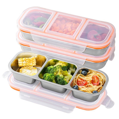 Set of 4 Mixed Color 304 Stainless Steel Snack Containers with Airtight Lids, Reusable Portable Divided Food Storage Boxes