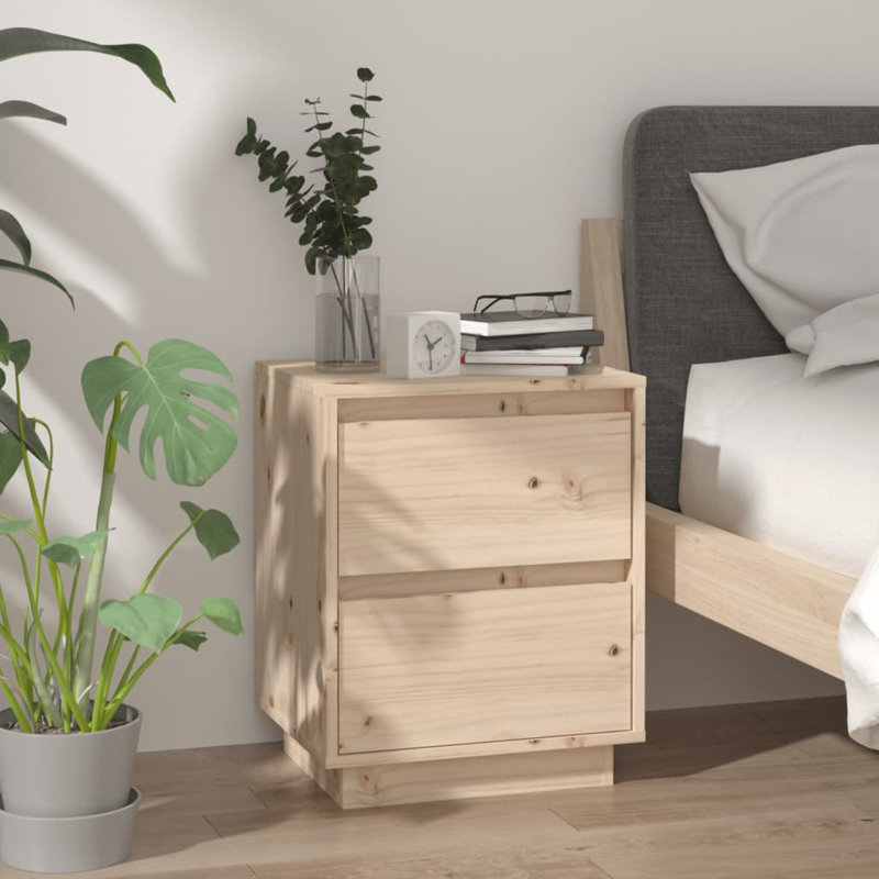 Garrell 40cm W Solid Wood Bedside Table, Oak, 1