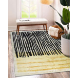 Yellow Hand-Knotted Wool Abstract Forest Canopy Tribal Modern Contemporary Carpet Rug
