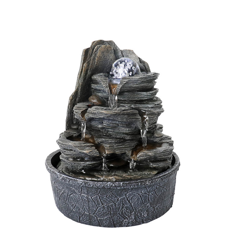 Fontaine de table d'intérieur avec fontaines à DEL avec boules roulées et empilage de roches empilées pour la maison et le bureau