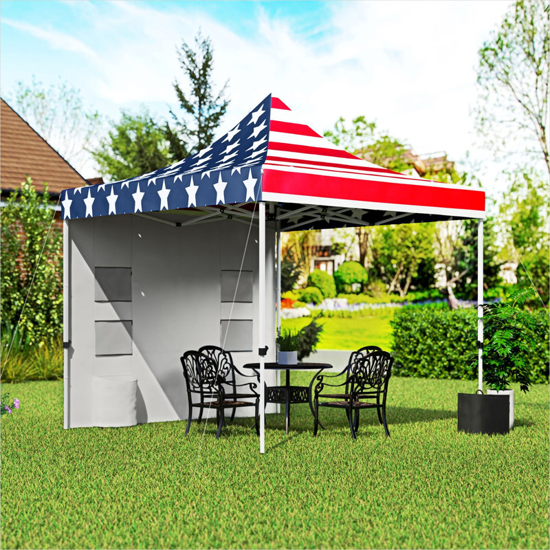 Auvent 10 x 10 pi avec rangement en métal imprimé à drapeau américain et tissu Oxford, conception pliante