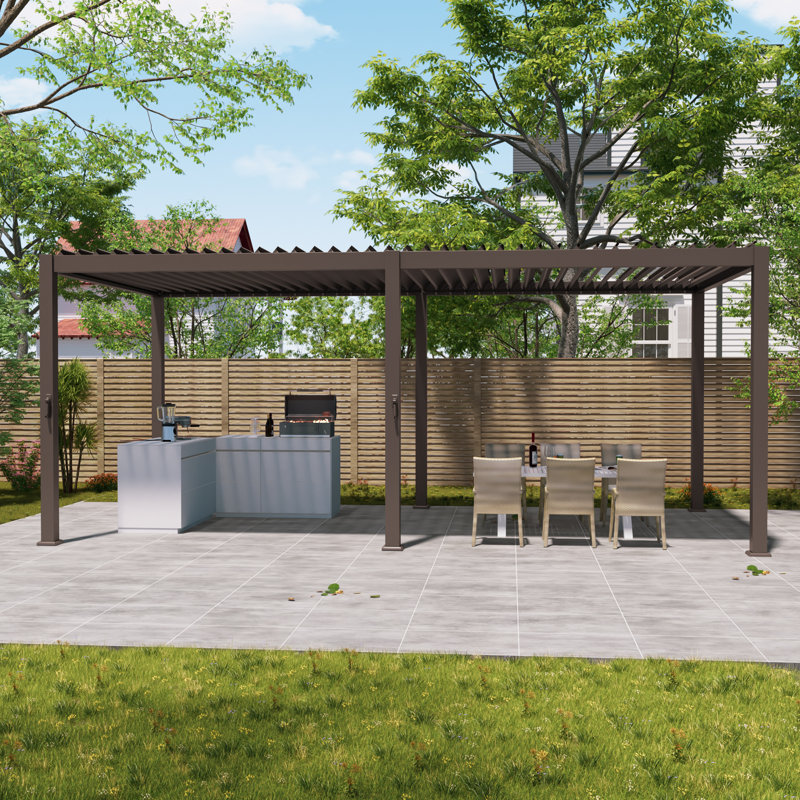 Outdoor Patio Pergola Adjustable Metal Pergola with Louvers, 10 Ft. x 20 Ft.	