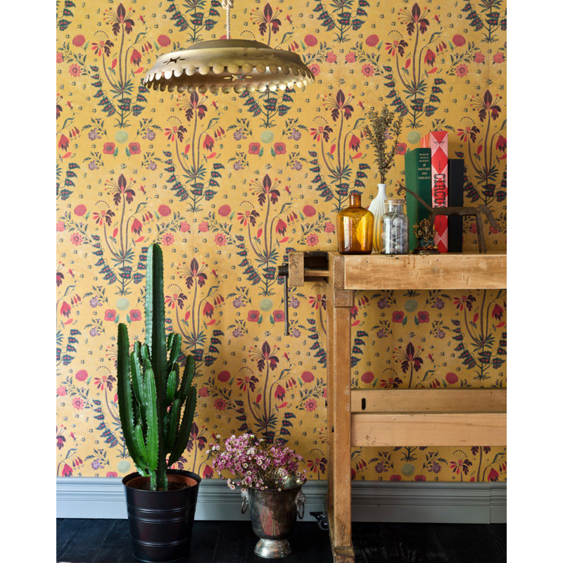 Hippie Spirit Floral Wallpaper Roll, Red/Blue/Yellow