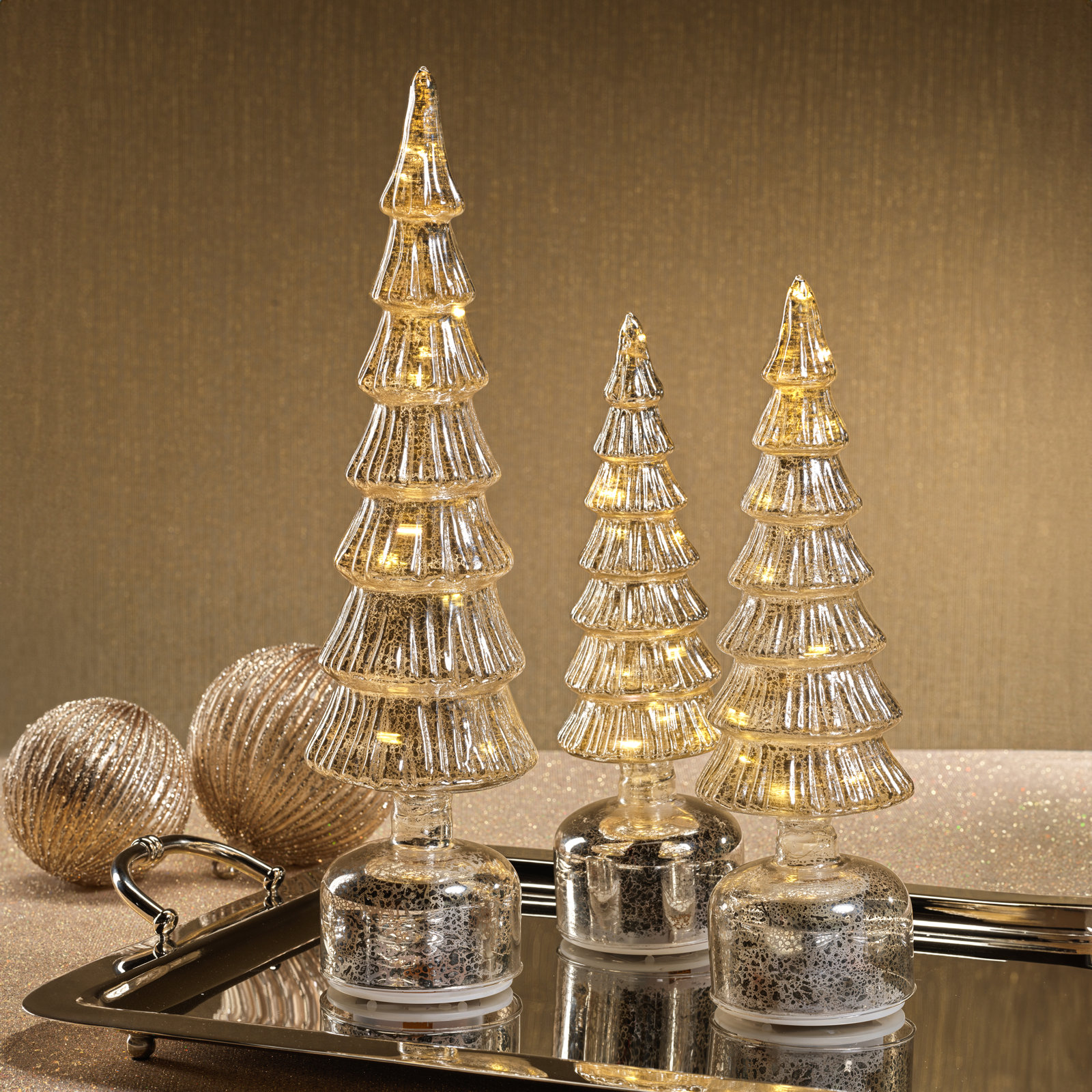 Rotating Lighted Tabletop Christmas Tree, Antique Silver, 16.5" H x 4" W x 4" D