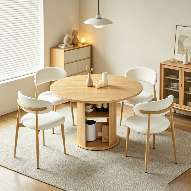 Table de salle à manger ronde 47,24 "(2 à 4 personnes) avec deux chaises, Naturel