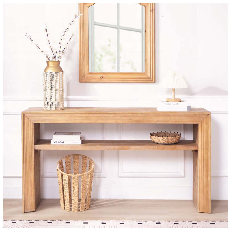 Rustic Solid Wood Console Table with Storage Shelf