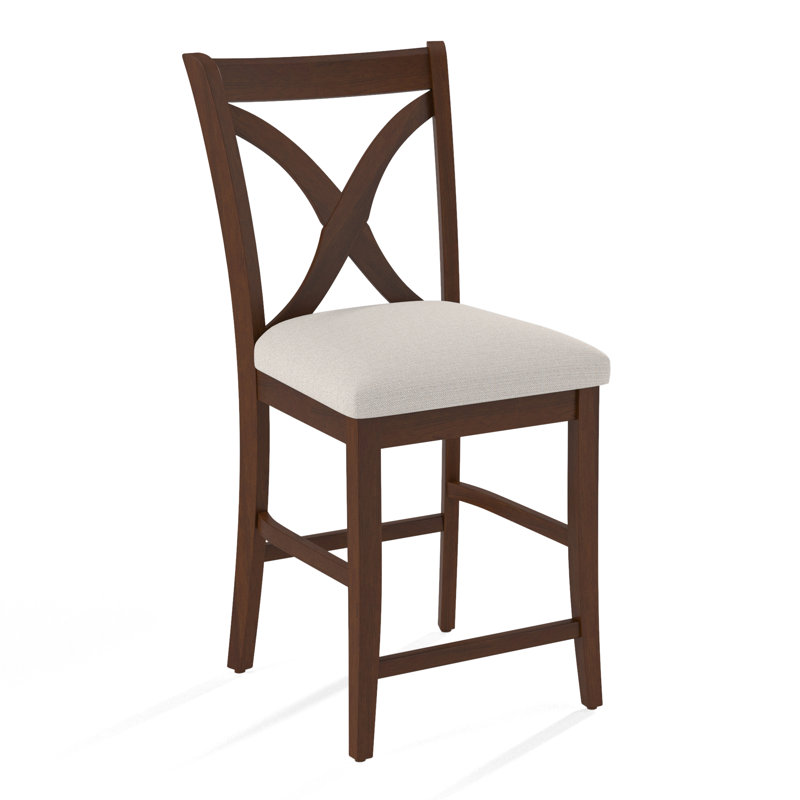 Hues Upholstered Stool with Solid Wood Frame, Ivory Crypton Performance; 0886-91, Coffee Finish