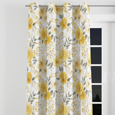 Country Farmhouse Room Darkening Curtains - Floral Boulus Velvet Grommet Curtain - 1 Panel
