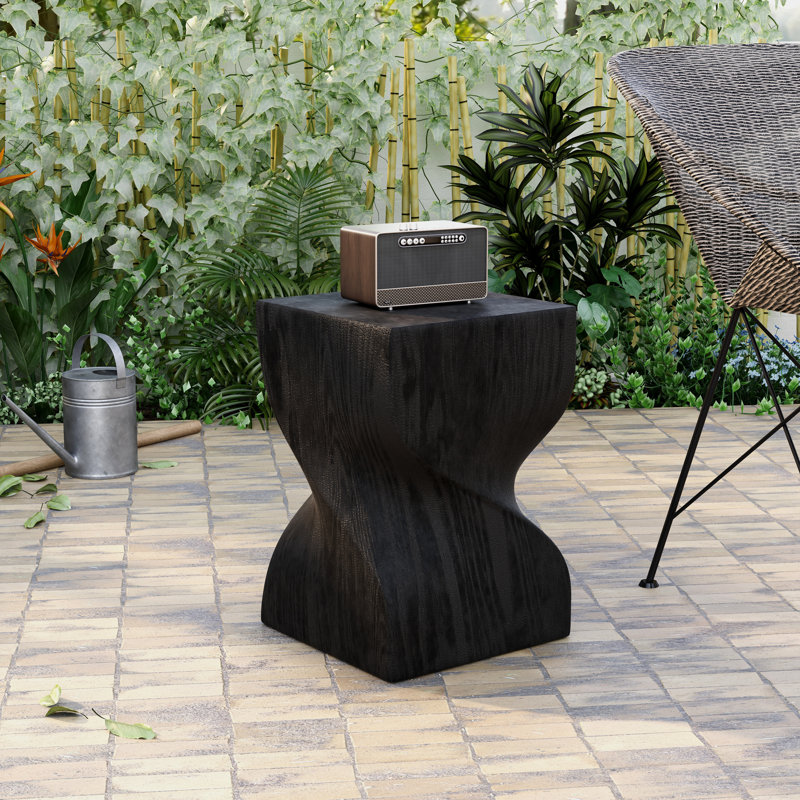 Doraly 14" Wide Square Fiberstone Side Table with Twisted Sculptural Design – Indoor Outdoor Accent End Table for Patio, Bedroom, or Living Room