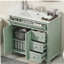 Meuble-lavabo de 36 po avec lavabo, armoire de salle de bain en bois massif vert avec tiroir rabattable, 3 tiroirs et 2 portes, conception élégante avec poignées en métal doré, meuble-lavabo moderne en bois aggloméré pour le rangement de la salle de bain