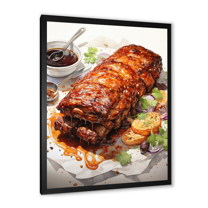 «Food Bbq Ribs II - Kitchen», reproduction d'art mural, H 44 po x l 34 po x P 1,5 po, Cadre photo noir