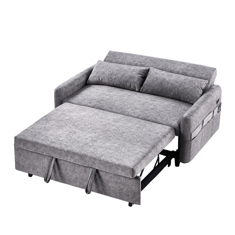 Canapé-lit de 55,1 po avec canapé-lit et dossier amovible, poches de rangement, 2 coussins moelleux, ports USB pour salon, chambre à coucher, appartement, bureau