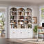 Bibliothèque moderne H 77,8 po x l 61,3 po, vitrine arquée élégante avec tablettes à 7 niveaux et rangement à 6 portes-287814307