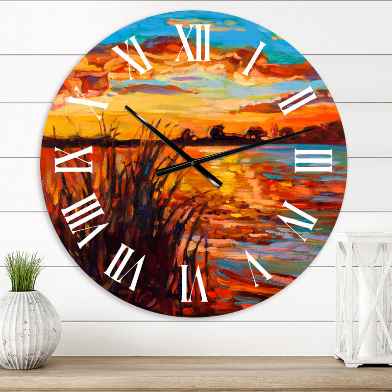 Sunset Sunset Glow At The Lake I - Horloge murale nautique et côtière, Petit