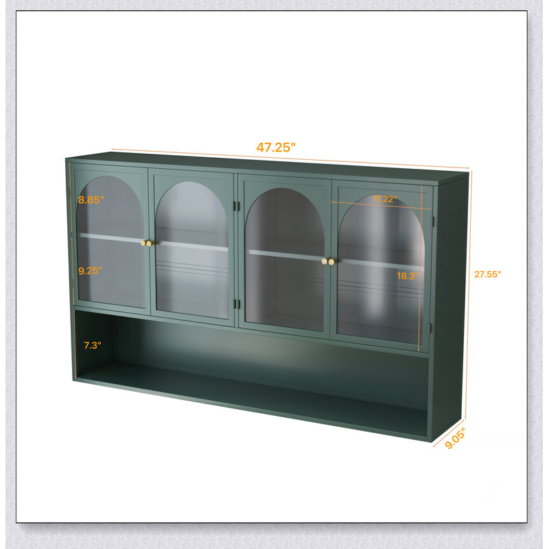 Armoire murale en verre 47,25 po à quatre portes, murale, adaptée